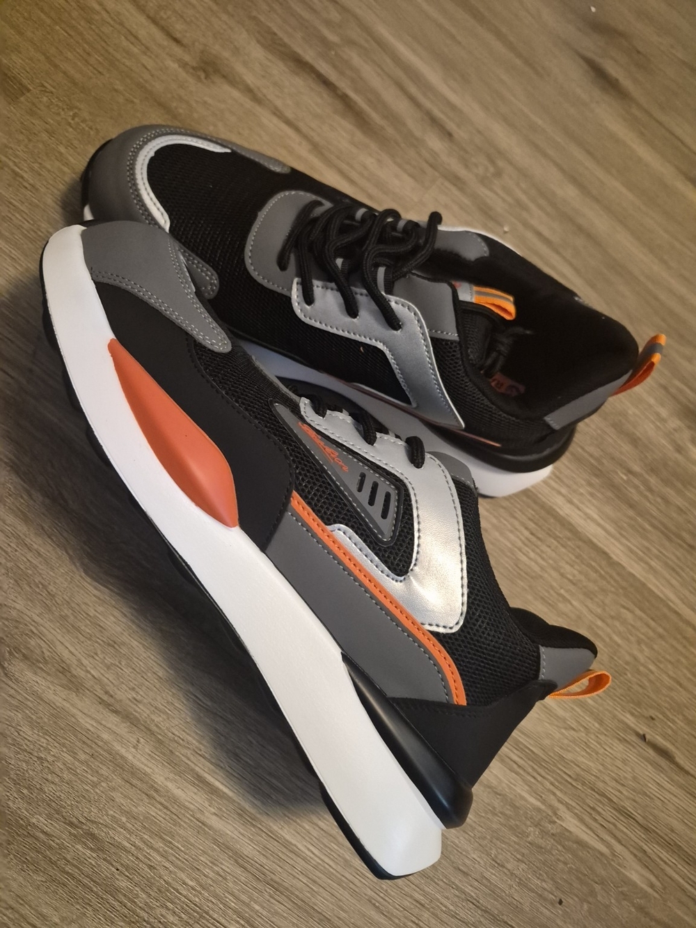 Men's Black and Gray Sport Sneakers with Orange Trim